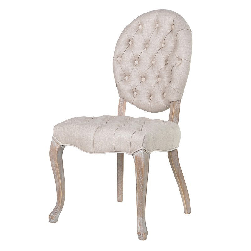 Neutral linen buttoned spoon back dining chair