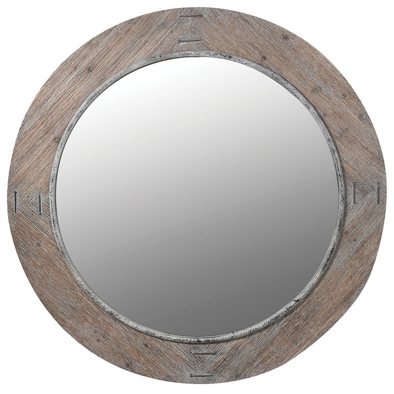 Textured Round Wooden Mirror