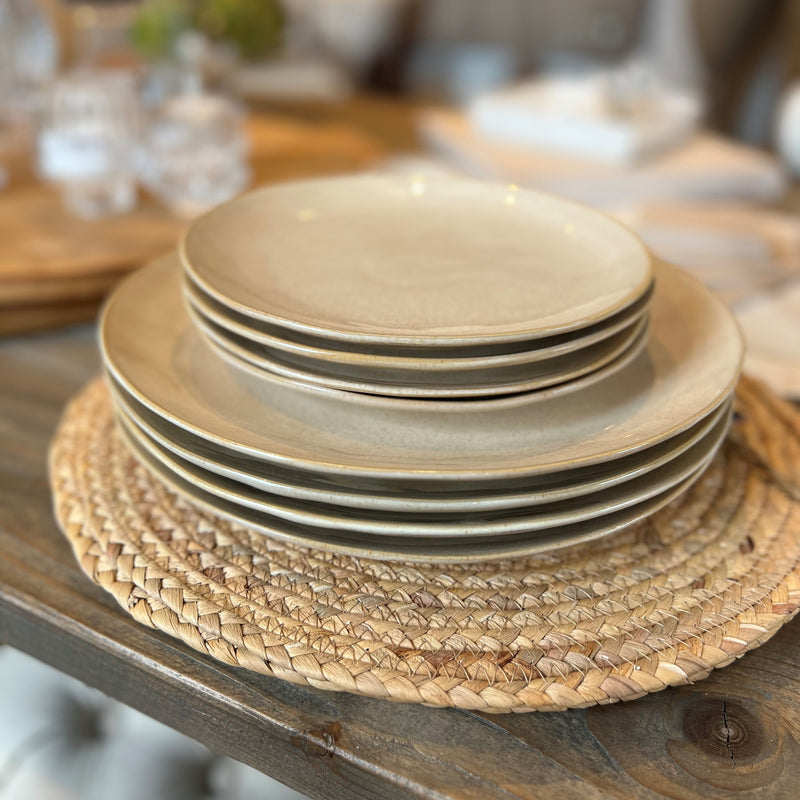 Set Of Beige Stoneware Dinner Plates
