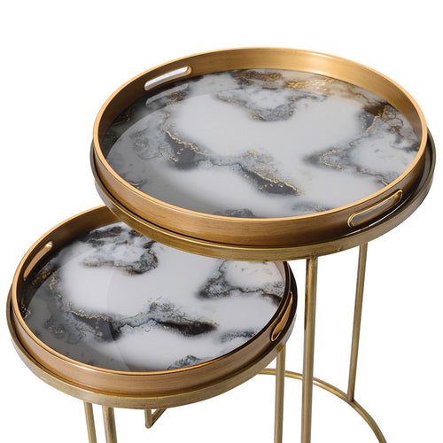 Set Of 2 Marbled Tray Tables