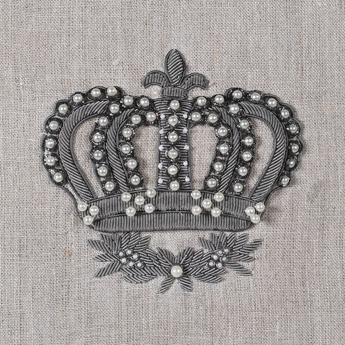 Linen Embroidered Crown Cushion