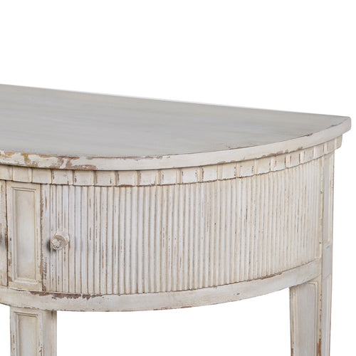 Distressed wooden half round table