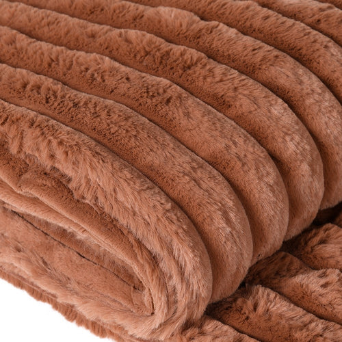 Terracotta Ribbed Faux Fur Throw