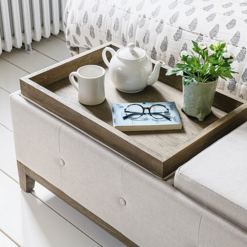 Neutral Linen Tray Ottoman