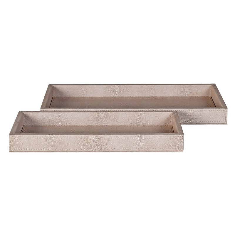 Set Of 2 Ivory Shagreen Vanity Trays
