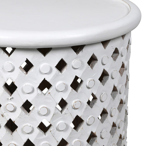 White Lattice Drum Side Table