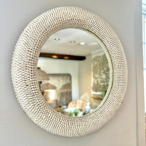 Round White Shell Mirror