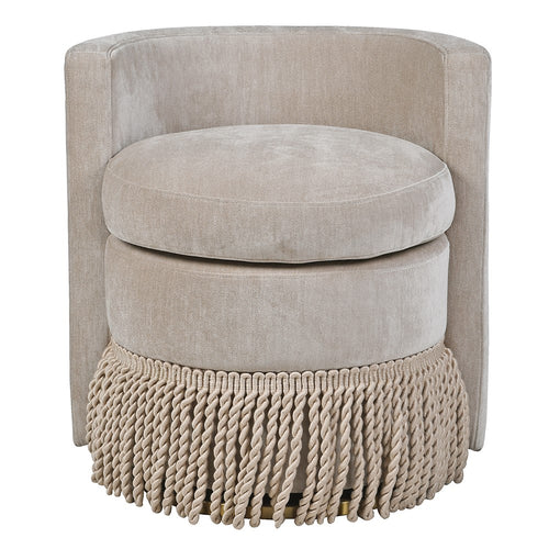 Taupe Fringed Swivel Occasional Chair