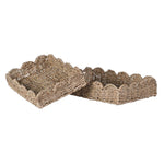 Set Of 2 Rattan Scalloped Trays