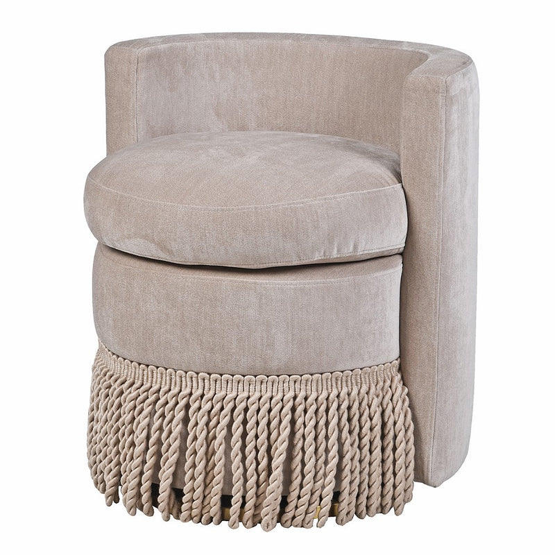 Taupe Fringed Swivel Occasional Chair