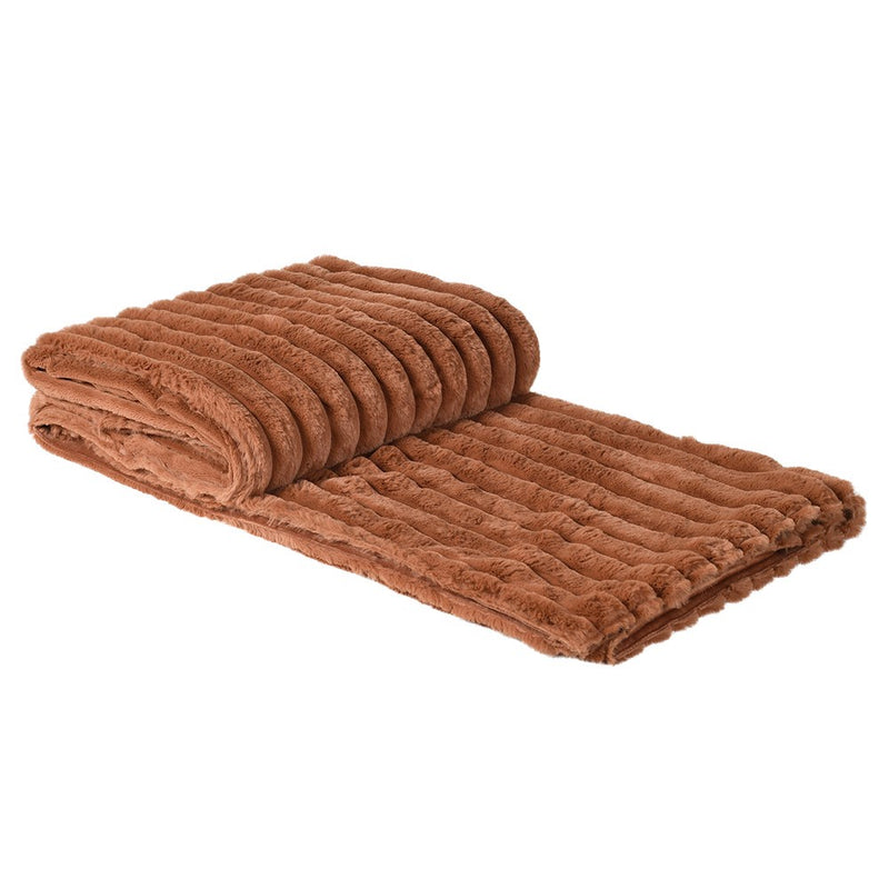 Terracotta Ribbed Faux Fur Throw