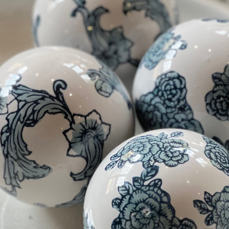 Set Of 4 Ceramic Floral Orbs
