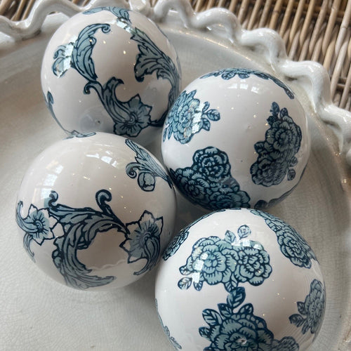 Set Of 4 Ceramic Floral Orbs