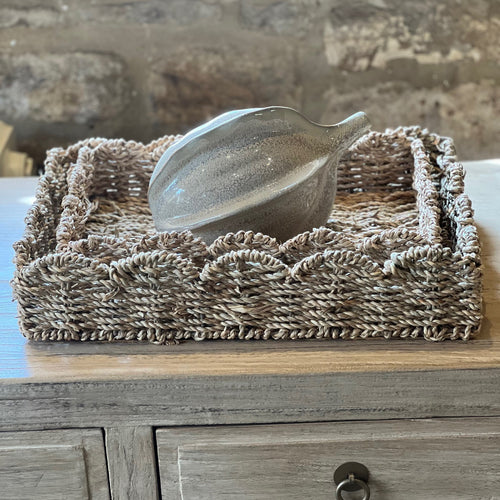 Set Of 2 Rattan Scalloped Trays