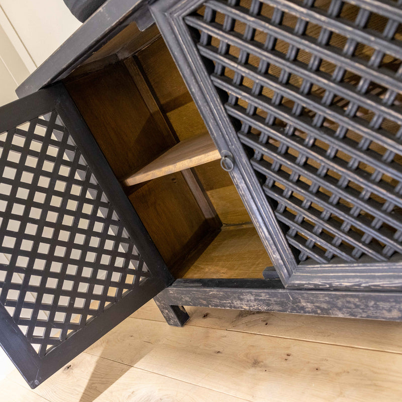 Black Distressed Lattice Cupboard