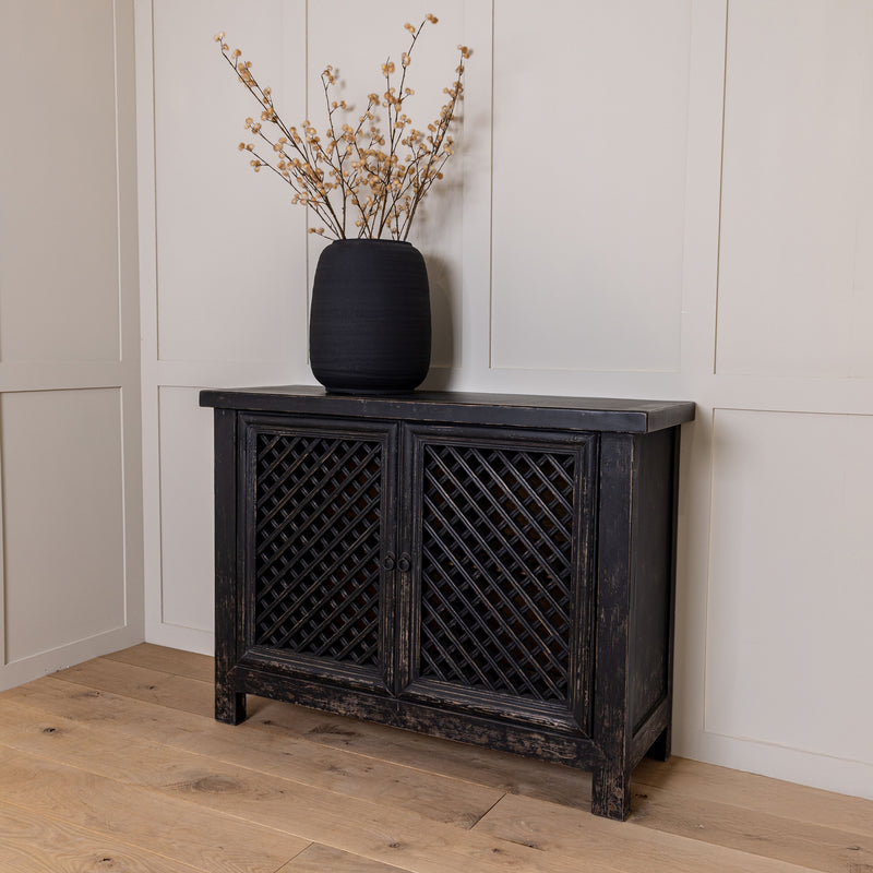 Black Distressed Lattice Cupboard
