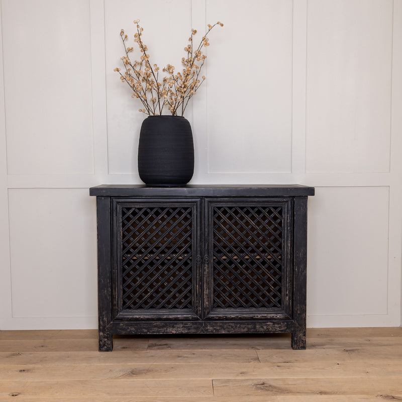 Black Distressed Lattice Cupboard