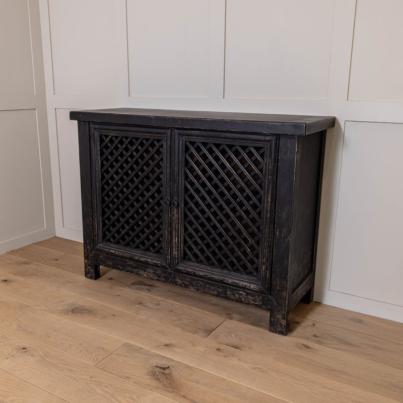 Black Distressed Lattice Cupboard