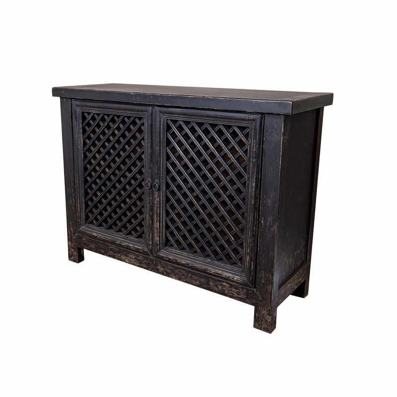 Black Distressed Lattice Cupboard