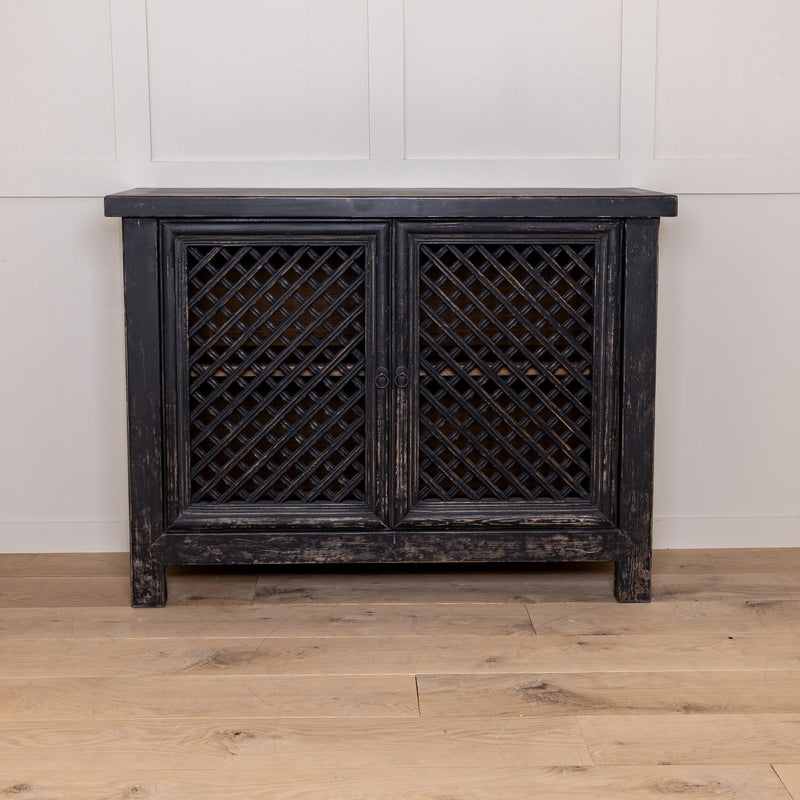 Black Distressed Lattice Cupboard