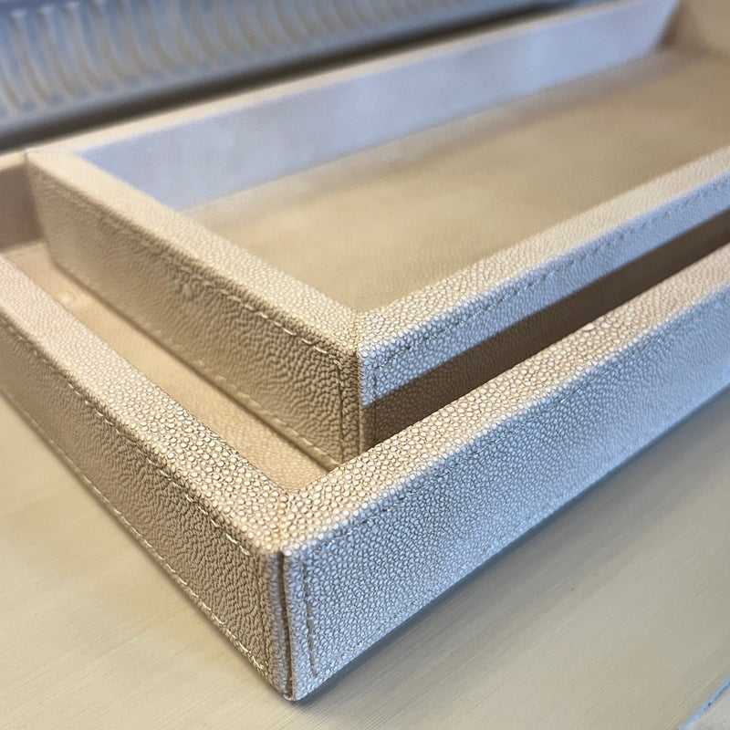 Set Of 2 Ivory Shagreen Vanity Trays