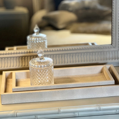 Set Of 2 Ivory Shagreen Vanity Trays