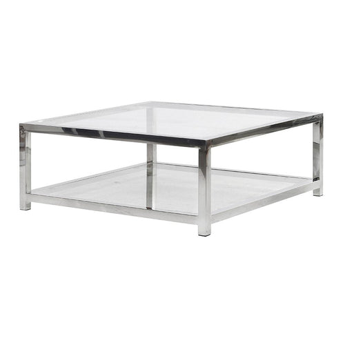 Glass and chrome square coffee table