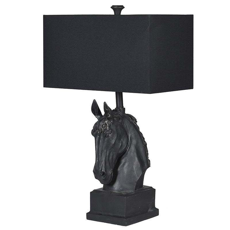 Black horse head table lamp with shade