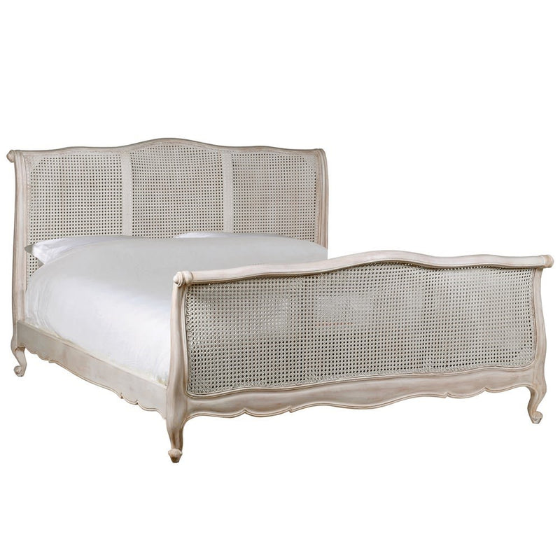Super King White Washed Rattan Bed