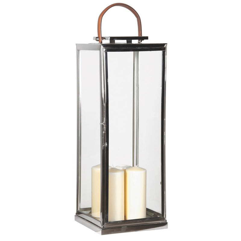 Tall nickel lantern with leather handle