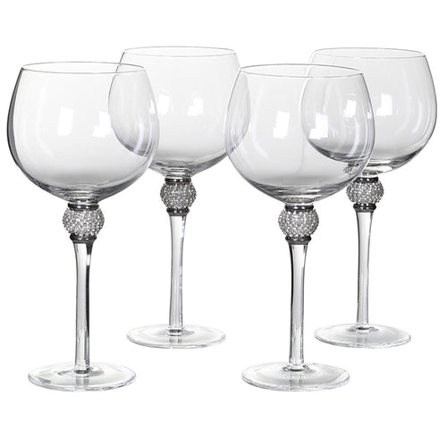 Silver Crystal Ball Diamante Gin Glasses Set of 4