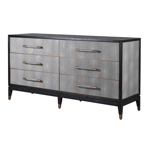 Oak and shagreen wide chest of drawers
