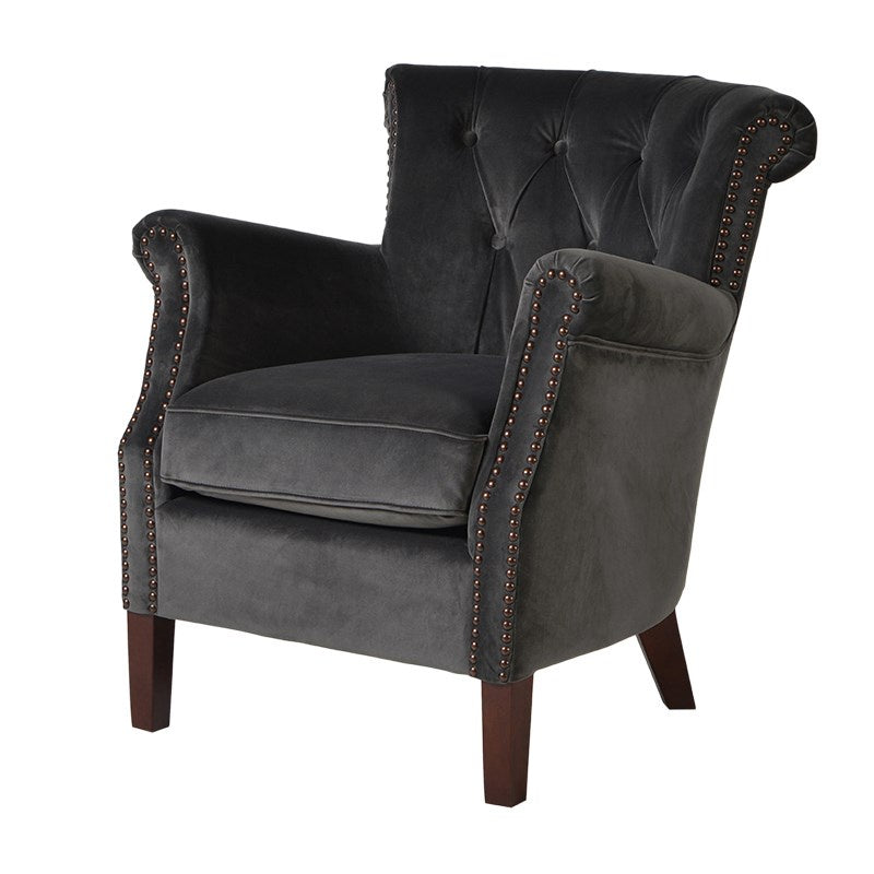 Small Dark Grey Velvet Armchair