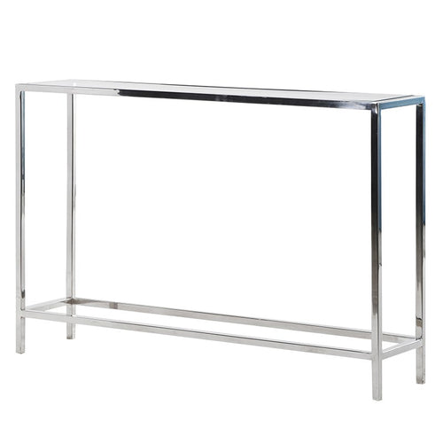 Glass and steel slim console table