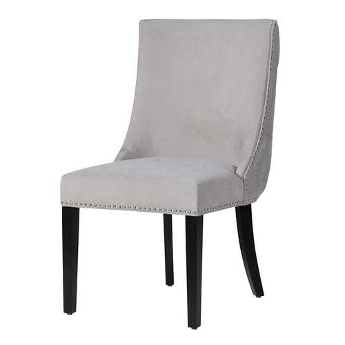 Grey chrome studded button back dining chair