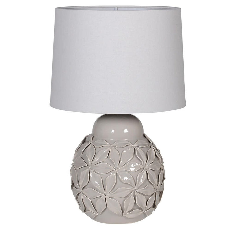 Grey Ceramic Flower Lamp With Linen Shade