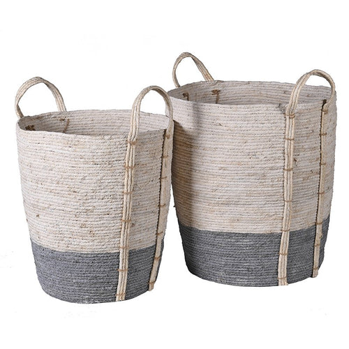 Tall Grey & White Seagrass Baskets (Set of Two)