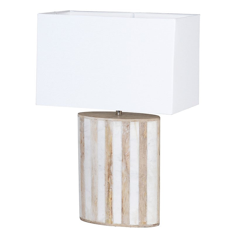 Marble and wooden lamp with shade