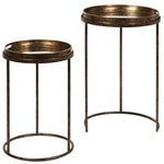 Set of 2 antiqued mirror round tables