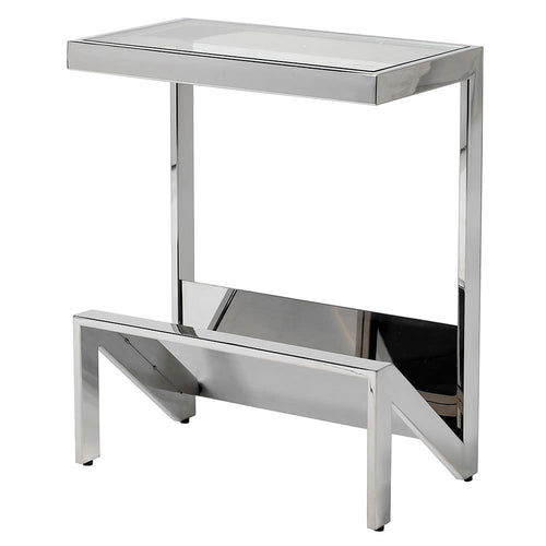 Stainless and glass magazine side table