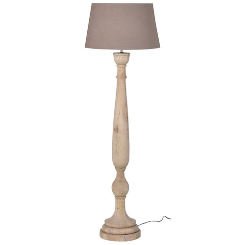 Wooden Floor Lamp With Taupe Linen Shade
