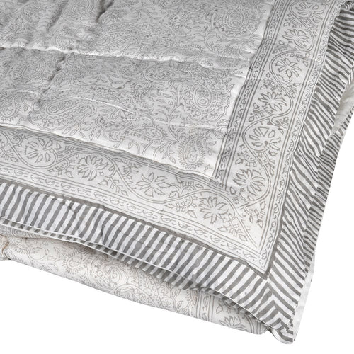 Superking Soft Grey Stripe & Paisley Bedspread