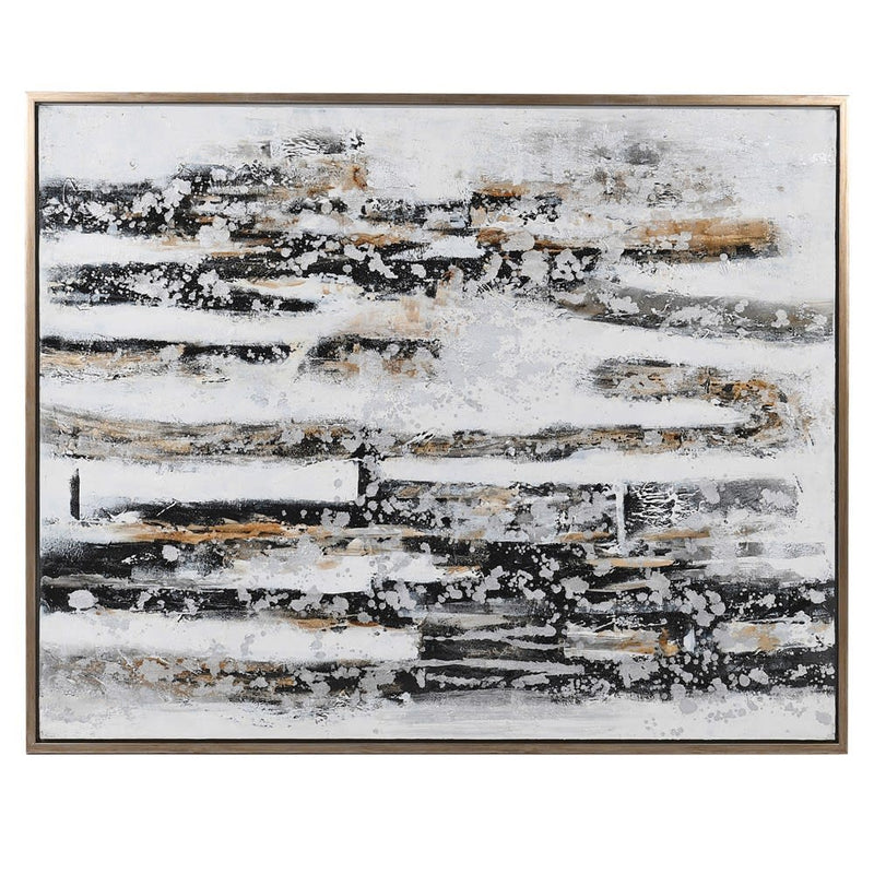 Black, white and gold textured painting