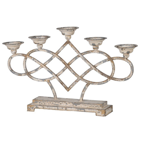 Distressed cream metal candle holder