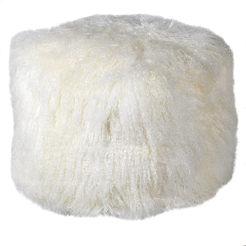 Winter White Tibetan Lamb Fur Pouf