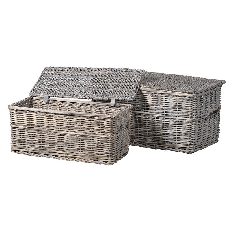 Set of 2 grey wicker trunks