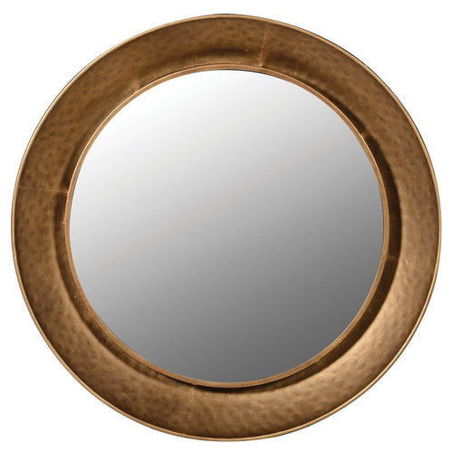 Gold hammered metal round mirror