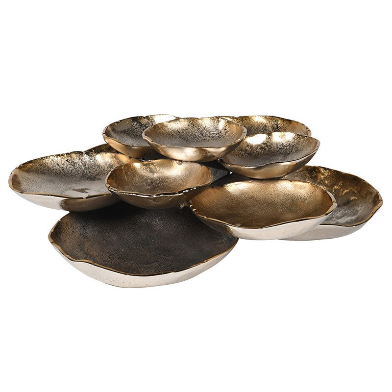 Layered antique gold and bronze bowl decor