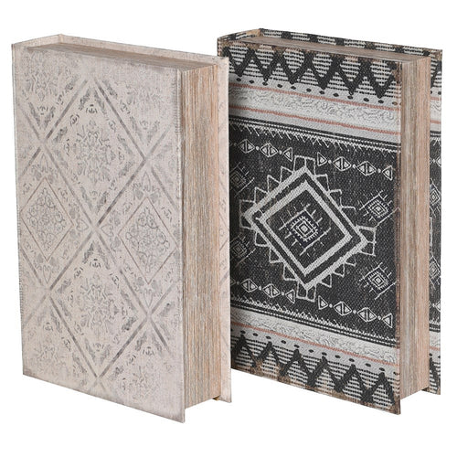 Set Of 2 Grey Patterned Book Boxes