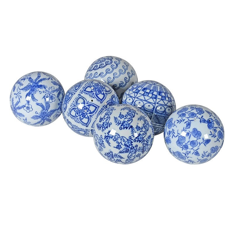 Set of 6 Blue & White Porcelain Orbs